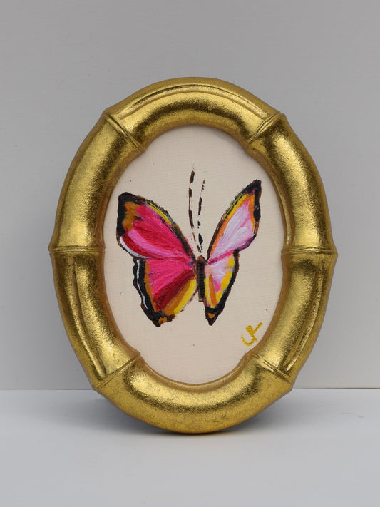 Pink Butterfly in Gold Oval or Rectangle Frame