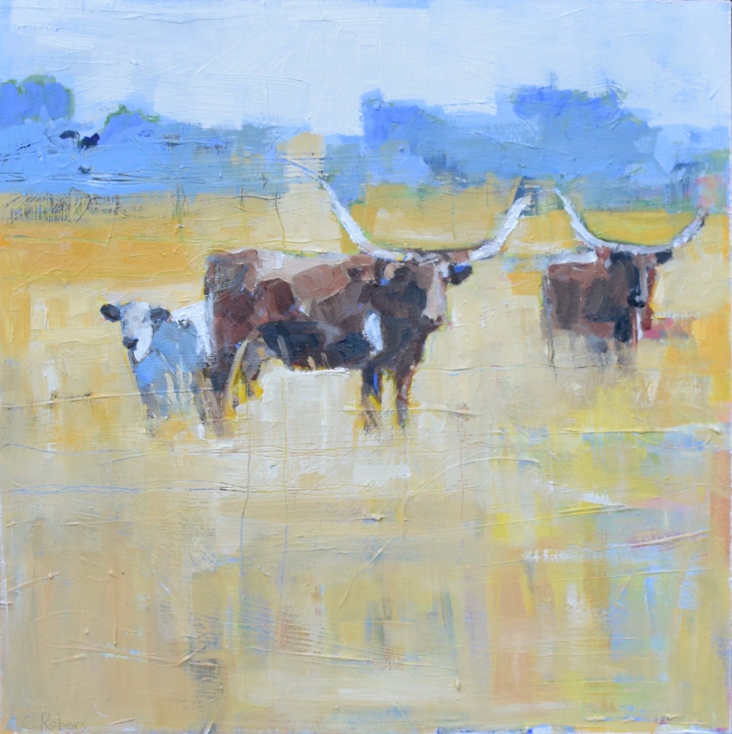 TWO LONGORNS AND CALF I