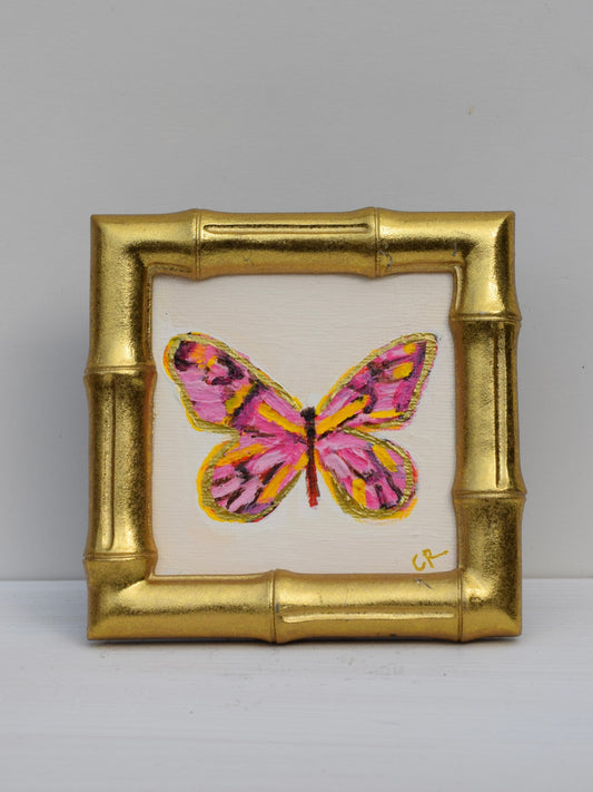Pink Butterfly in Gold Round or Square Frame