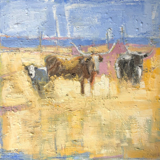 TWO LONGHORNS AND CALF I