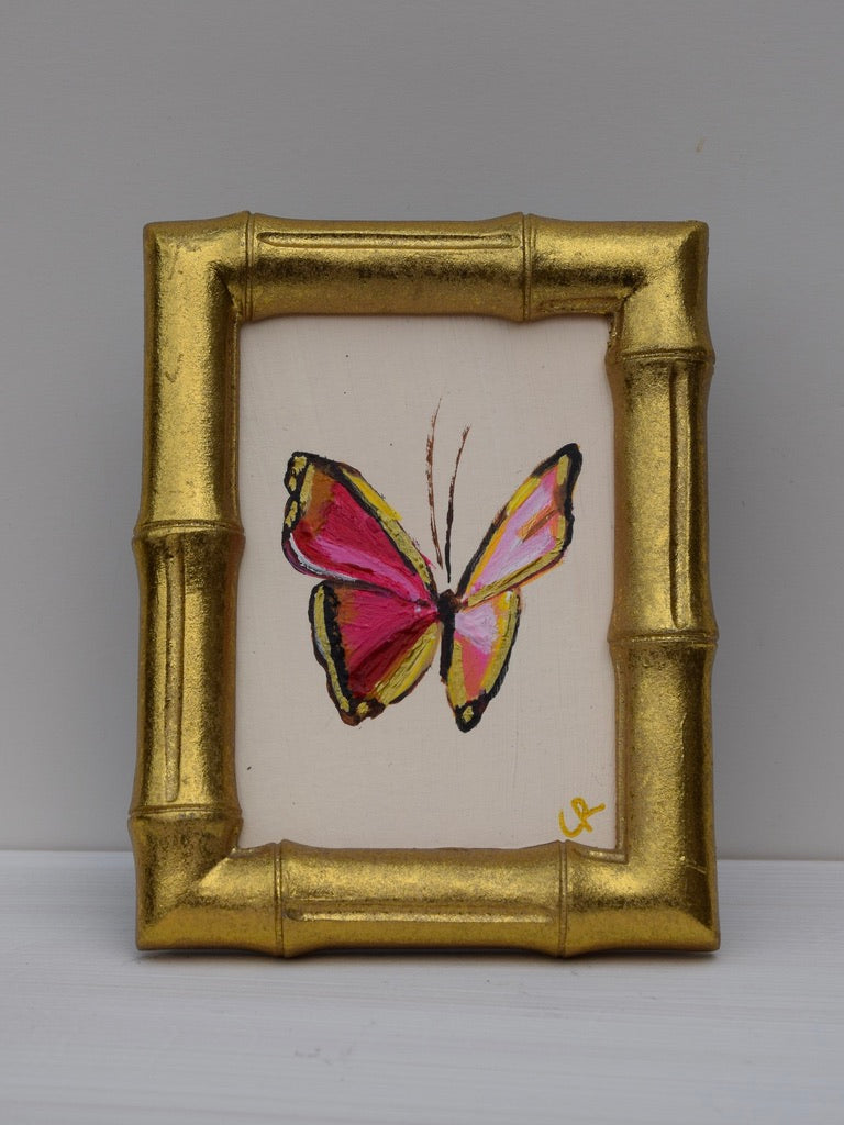 Pink Butterfly in Gold Oval or Rectangle Frame