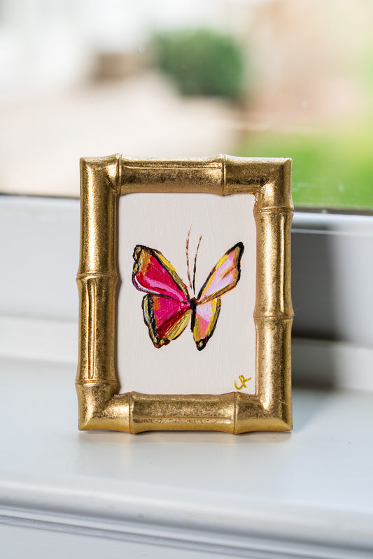 Pink Butterfly in Gold Oval or Rectangle Frame