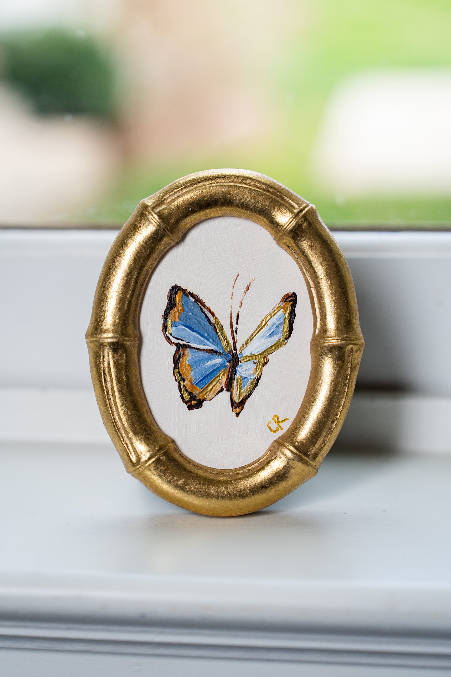 Blue Butterfly in Gold Oval or Rectangle Frame