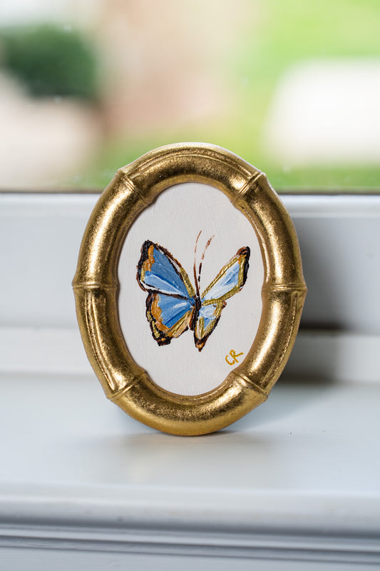 Blue Butterfly in Gold Oval or Rectangle Frame