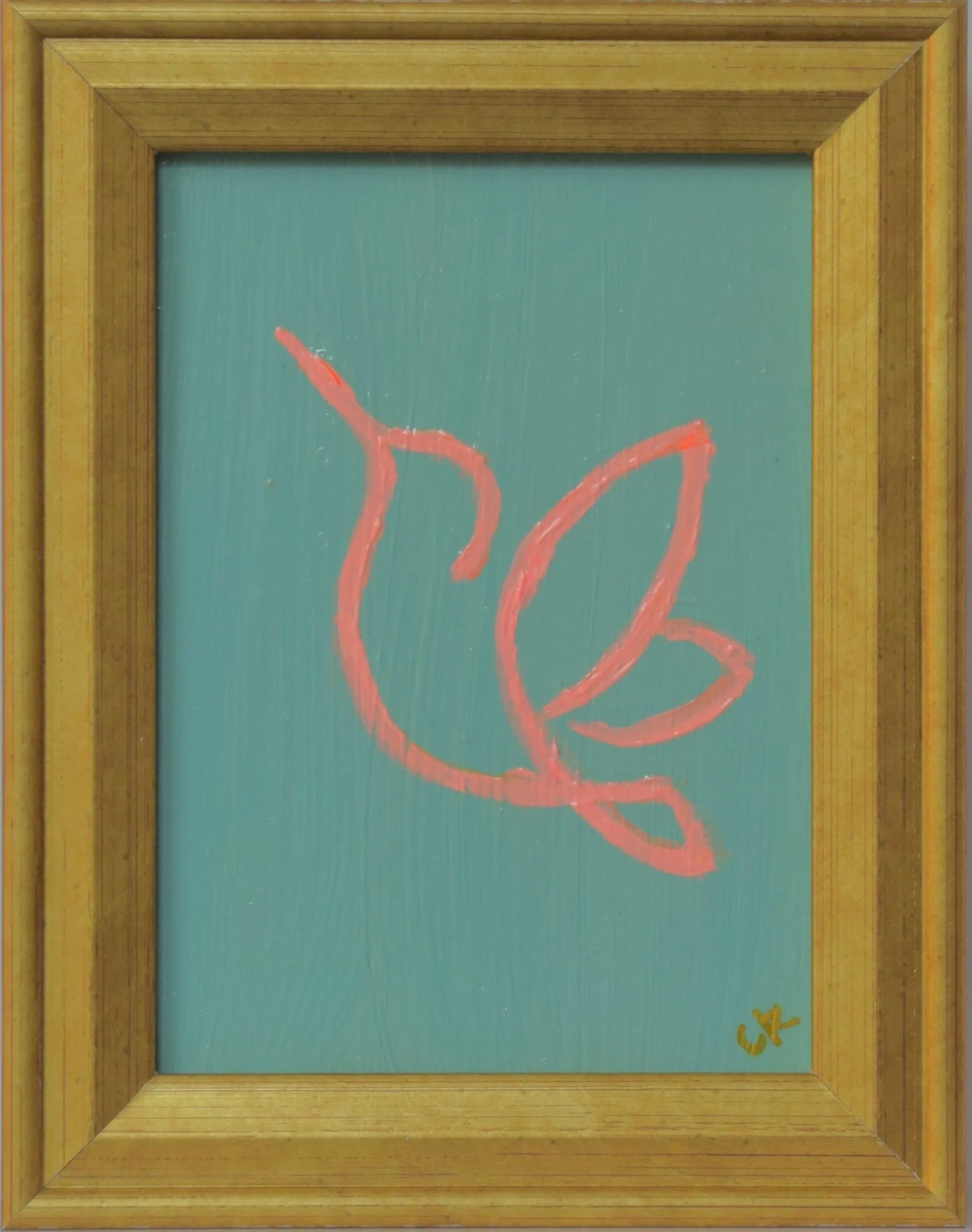 TANGERINE HUMMINGBIRD ON TURQUOISE BACKGROUND