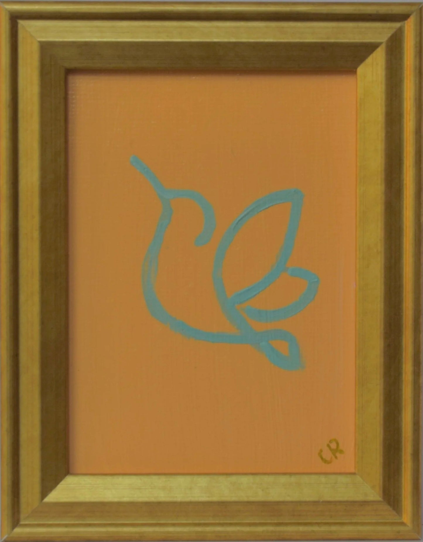 TANGERINE HUMMINGBIRD ON TURQUOISE BACKGROUND