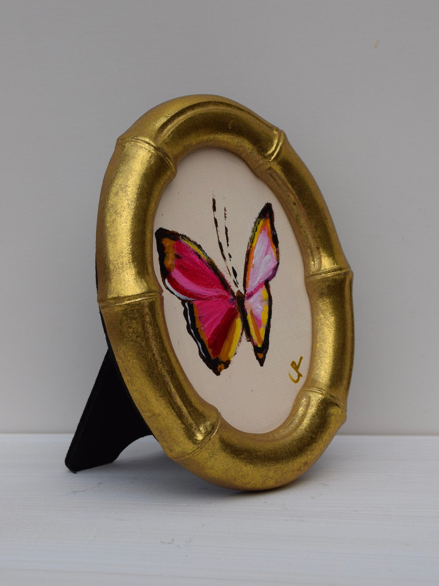 Pink Butterfly in Gold Oval or Rectangle Frame
