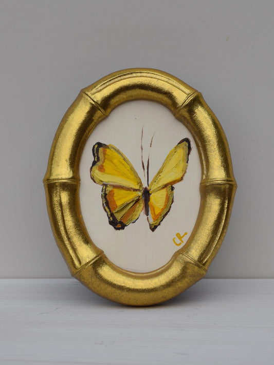 Yellow Butterfly in Gold Oval or Rectangle Frame