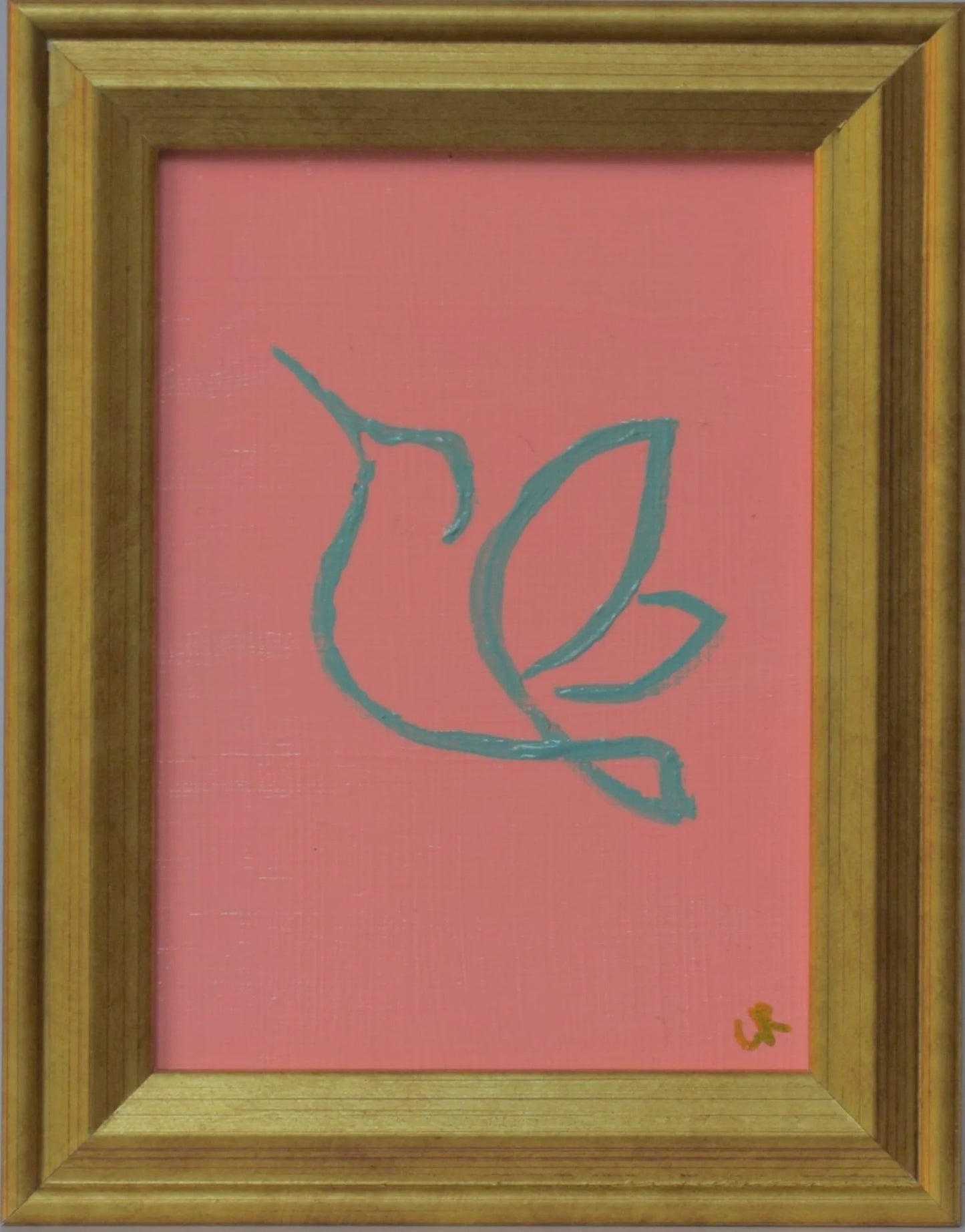 TANGERINE HUMMINGBIRD ON TURQUOISE BACKGROUND