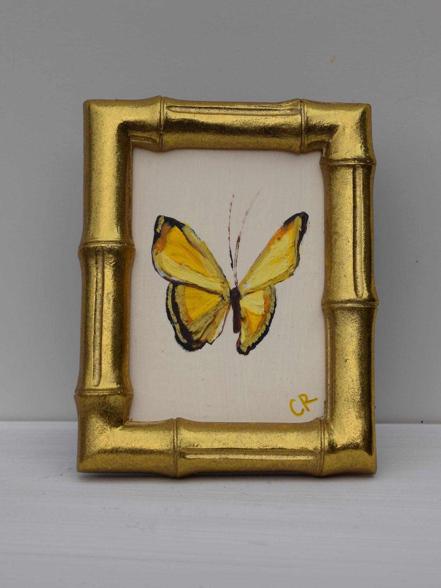 Yellow Butterfly in Gold Oval or Rectangle Frame