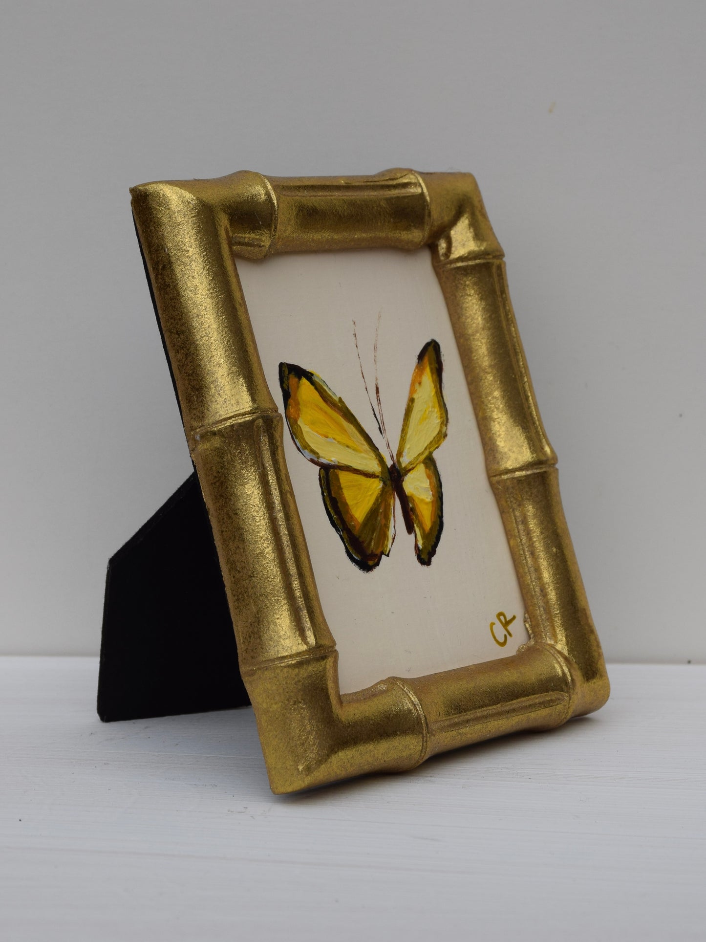 Yellow Butterfly in Gold Oval or Rectangle Frame