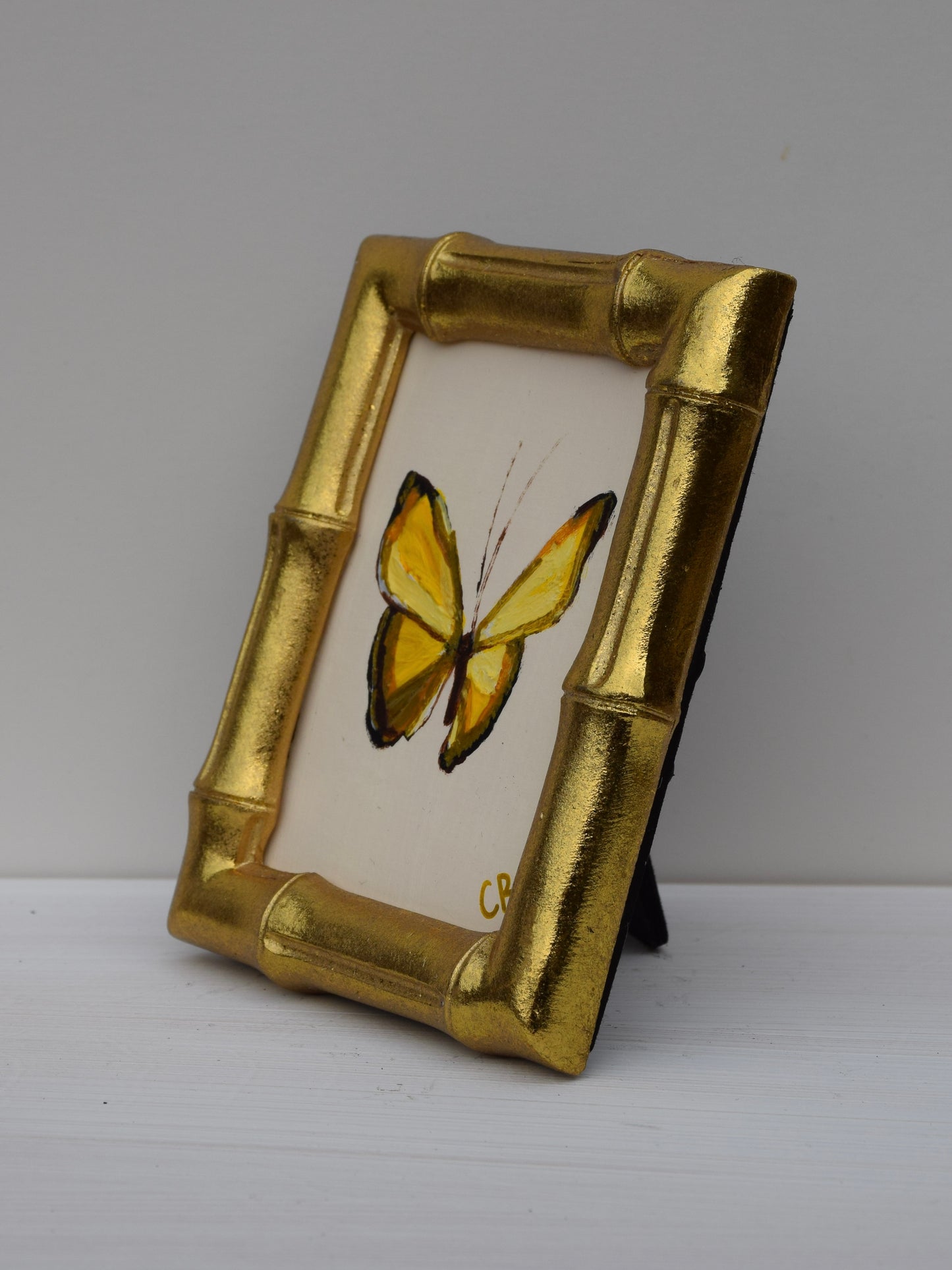 Yellow Butterfly in Gold Oval or Rectangle Frame