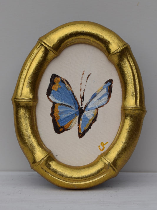 Blue Butterfly in Gold Oval or Rectangle Frame