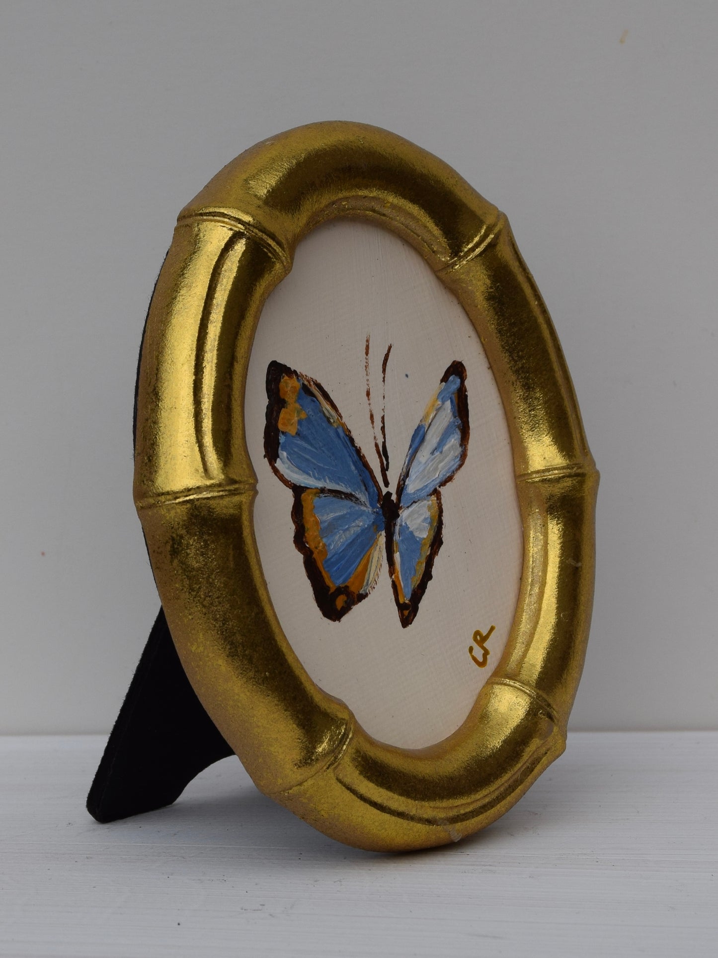 Blue Butterfly in Gold Oval or Rectangle Frame
