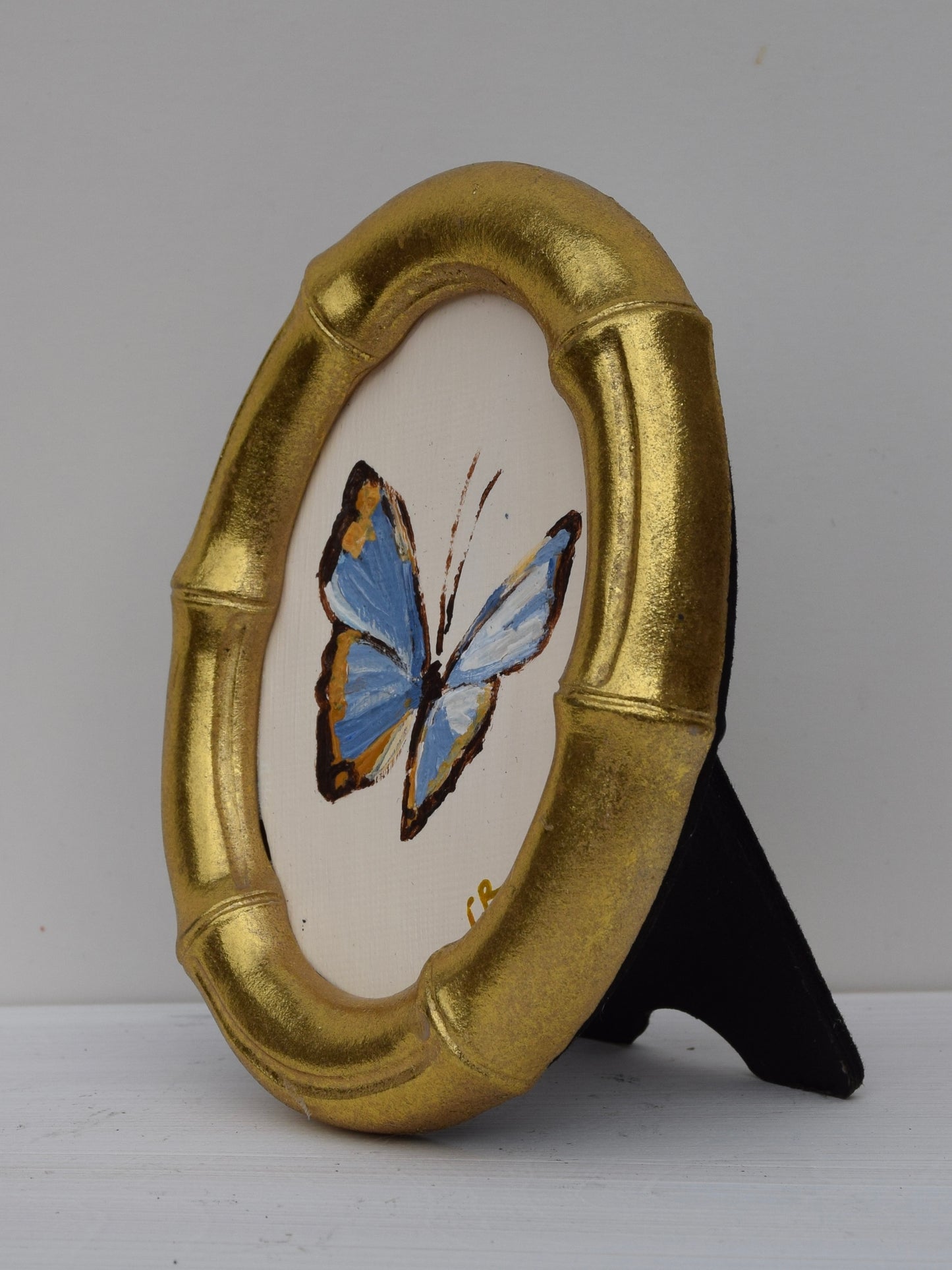 Blue Butterfly in Gold Oval or Rectangle Frame