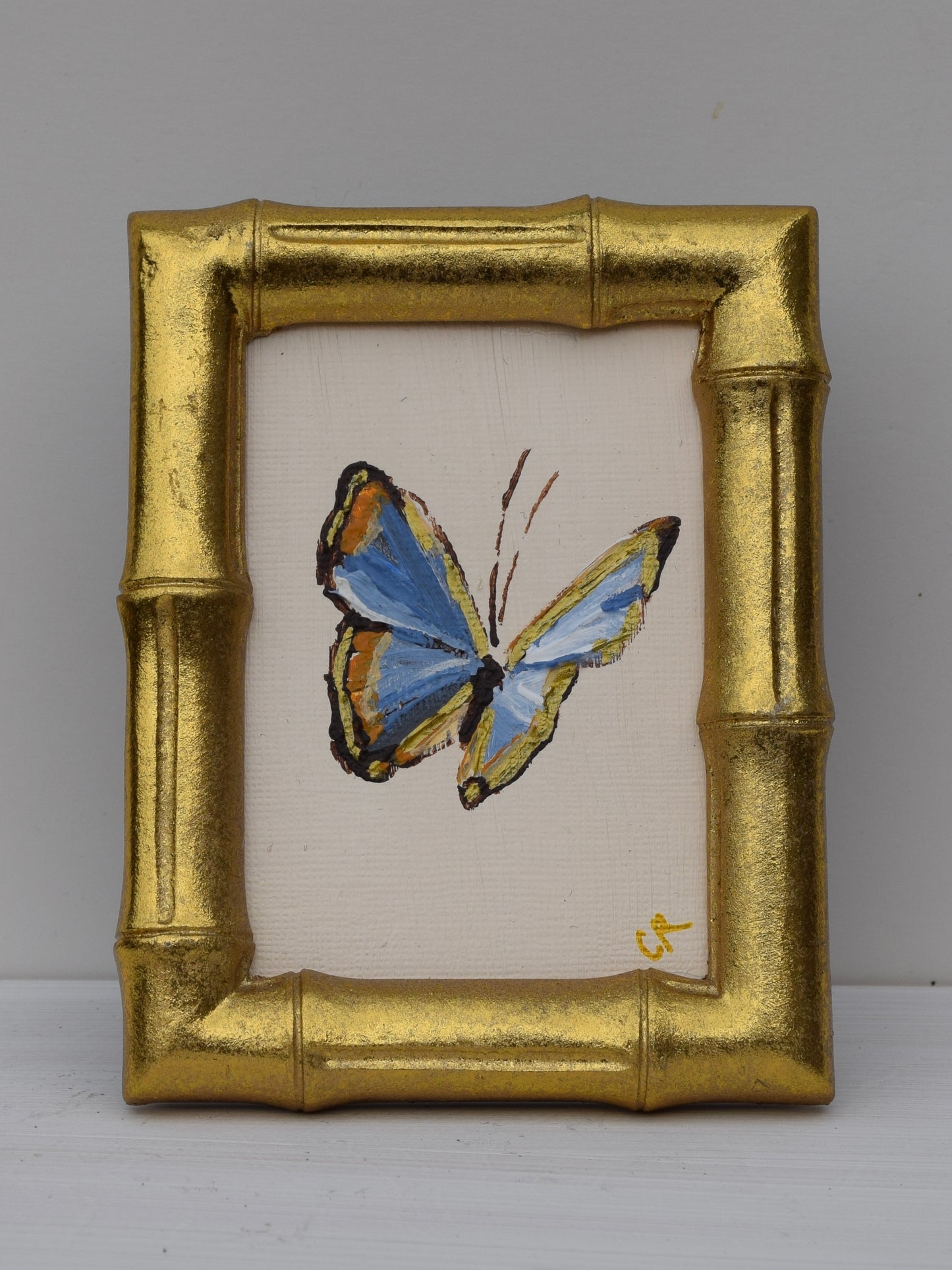 Blue Butterfly in Gold Oval or Rectangle Frame