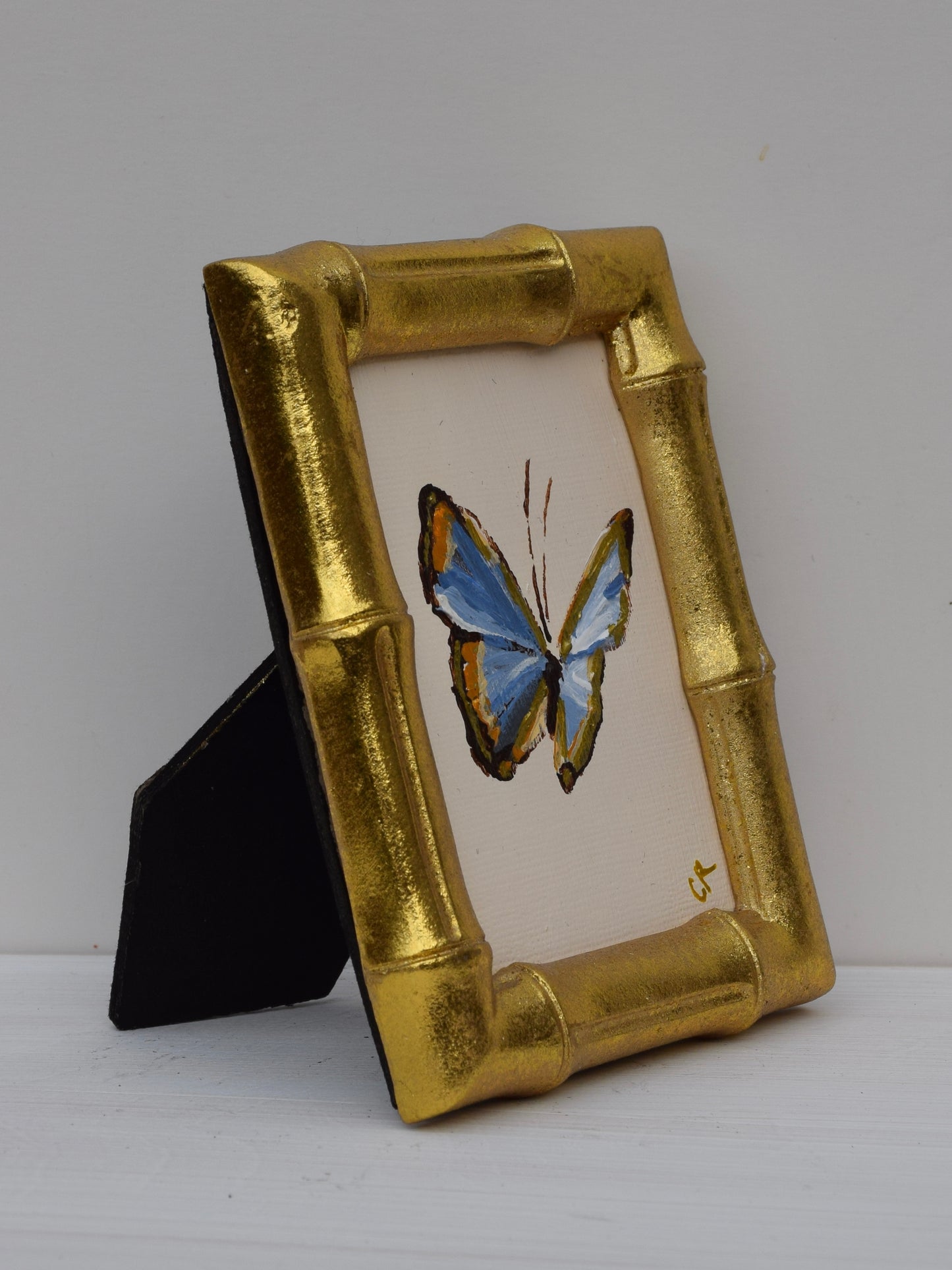 Blue Butterfly in Gold Oval or Rectangle Frame