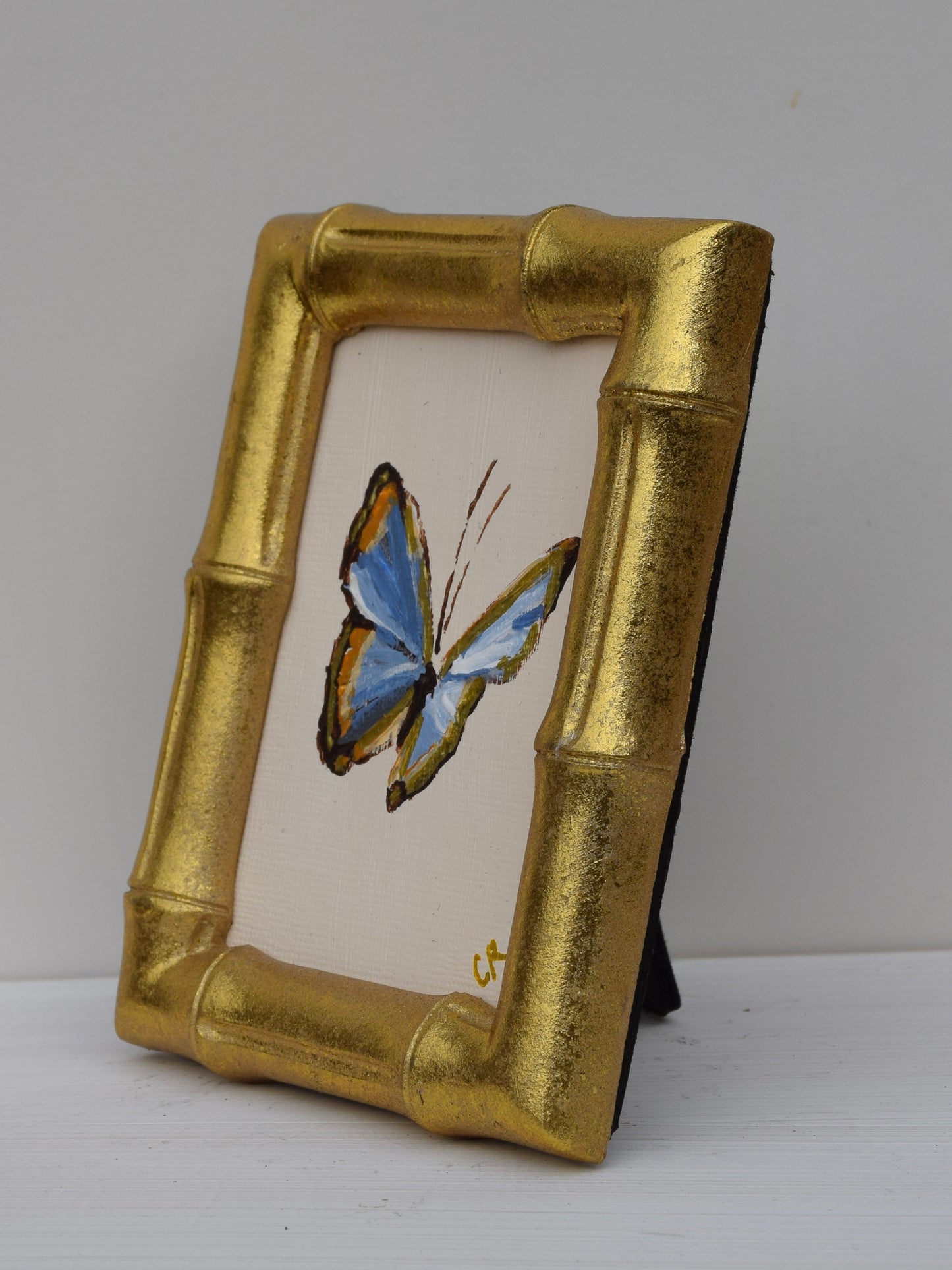 Blue Butterfly in Gold Oval or Rectangle Frame