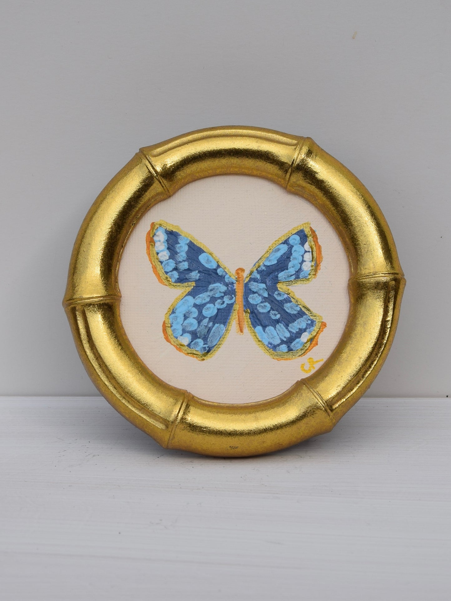 Blue Butterfly in Gold Round or Square Frame