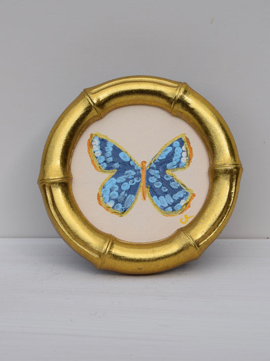 Blue Butterfly in Gold Round or Square Frame