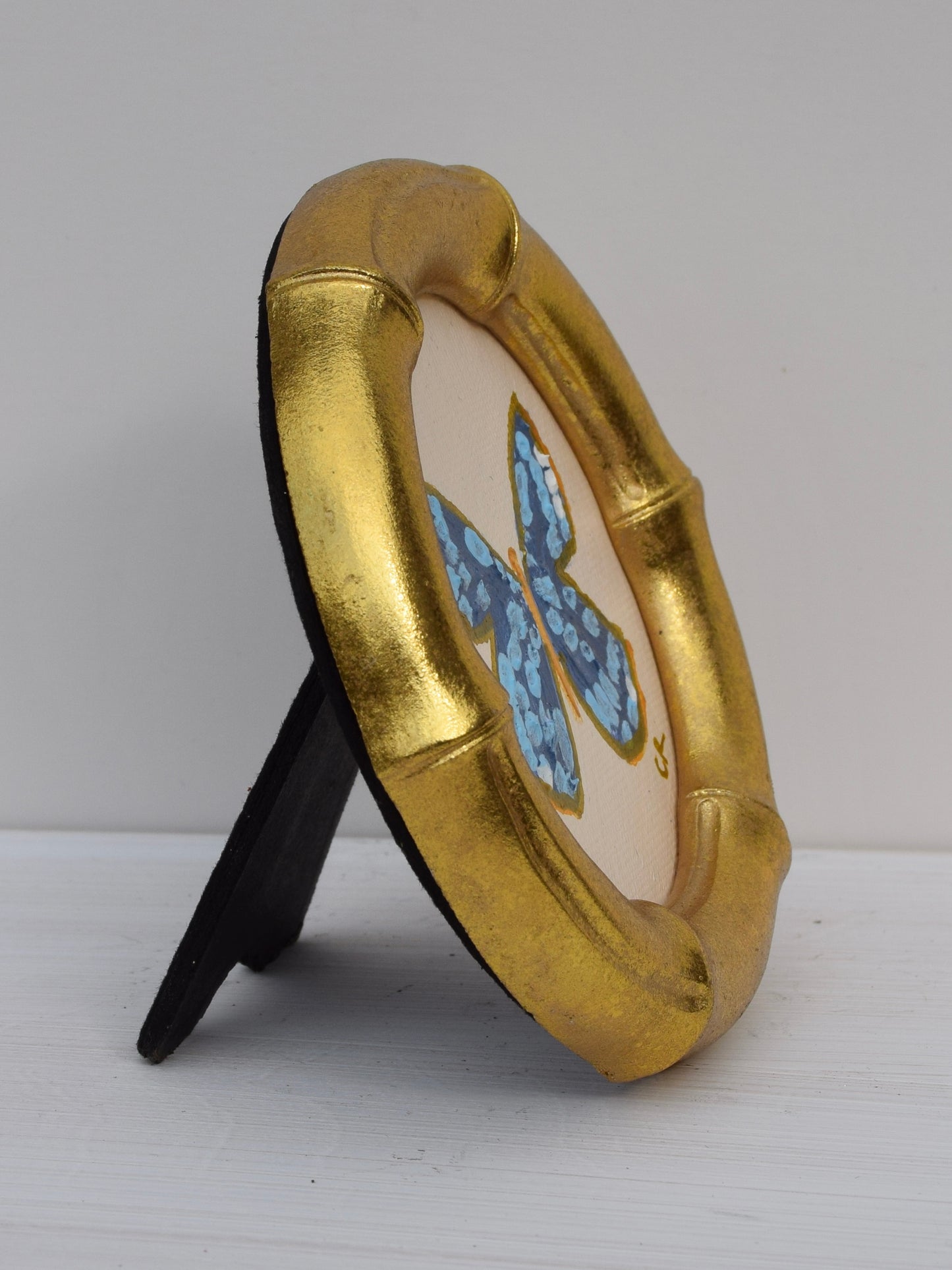 Blue Butterfly in Gold Round or Square Frame