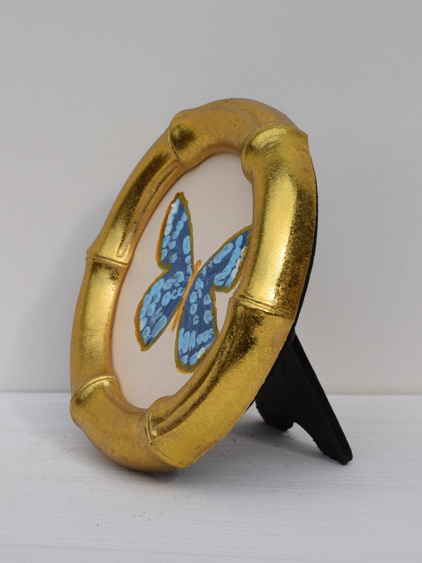 Blue Butterfly in Gold Round or Square Frame