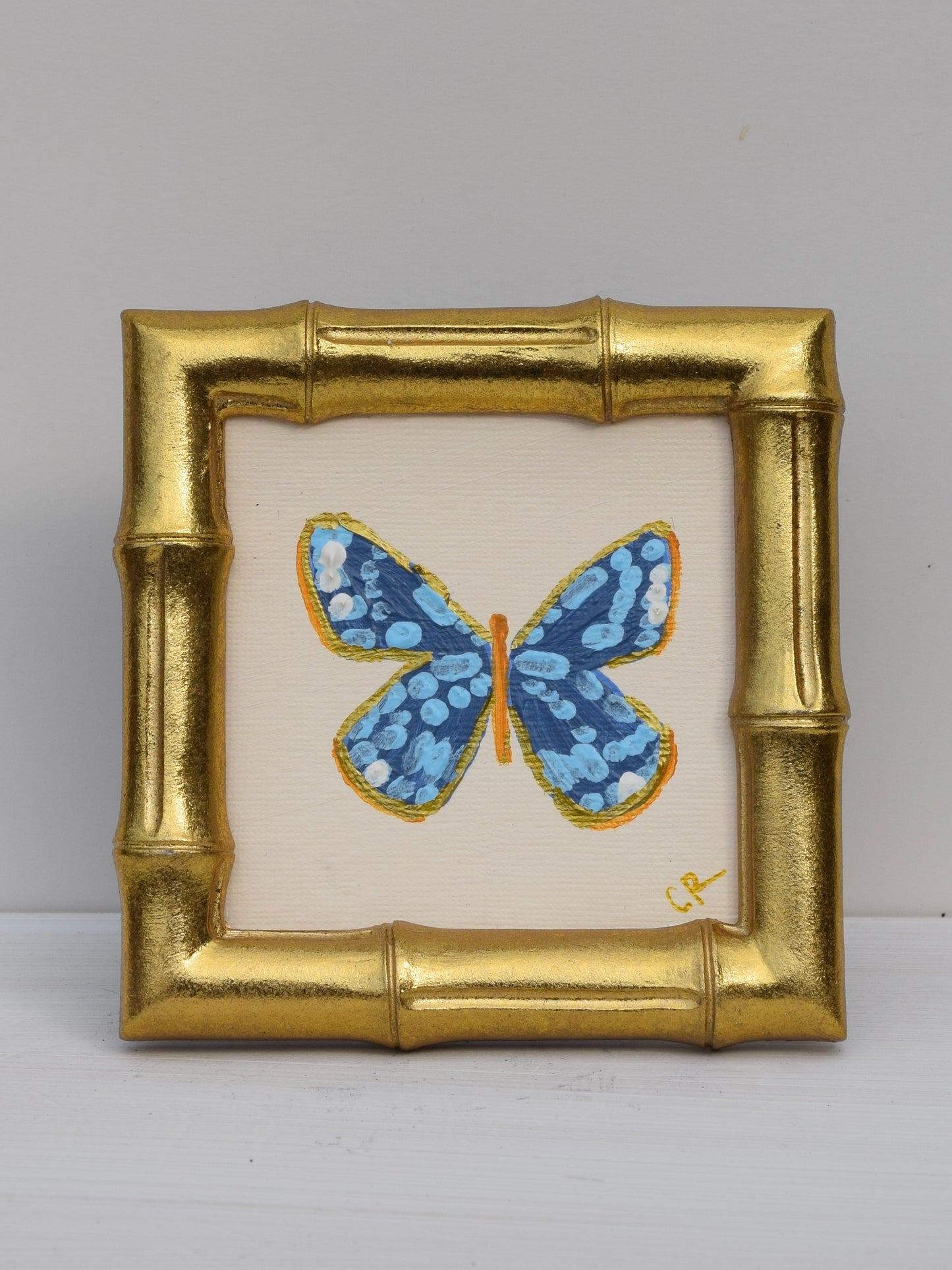 Blue Butterfly in Gold Round or Square Frame