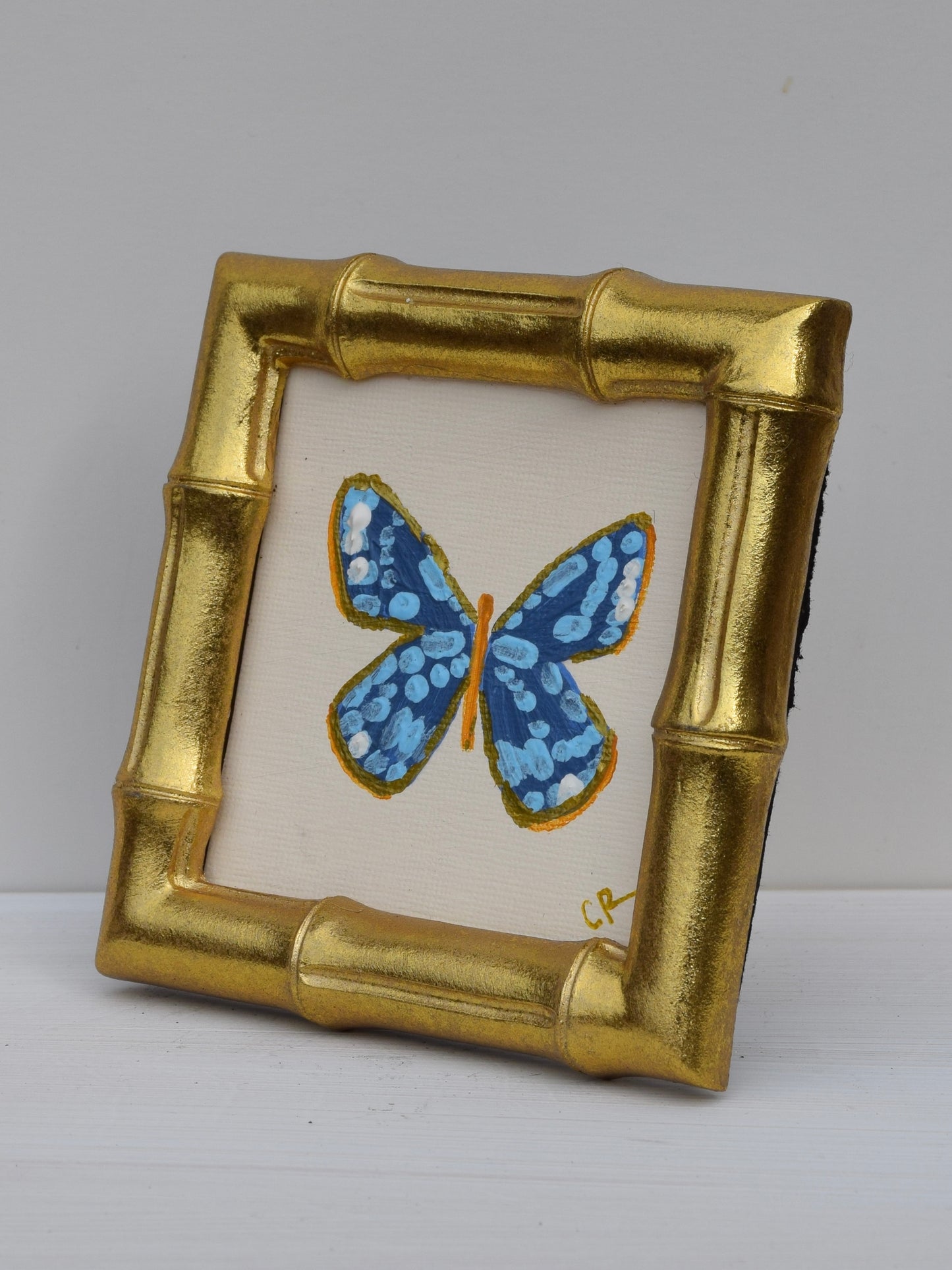 Blue Butterfly in Gold Round or Square Frame
