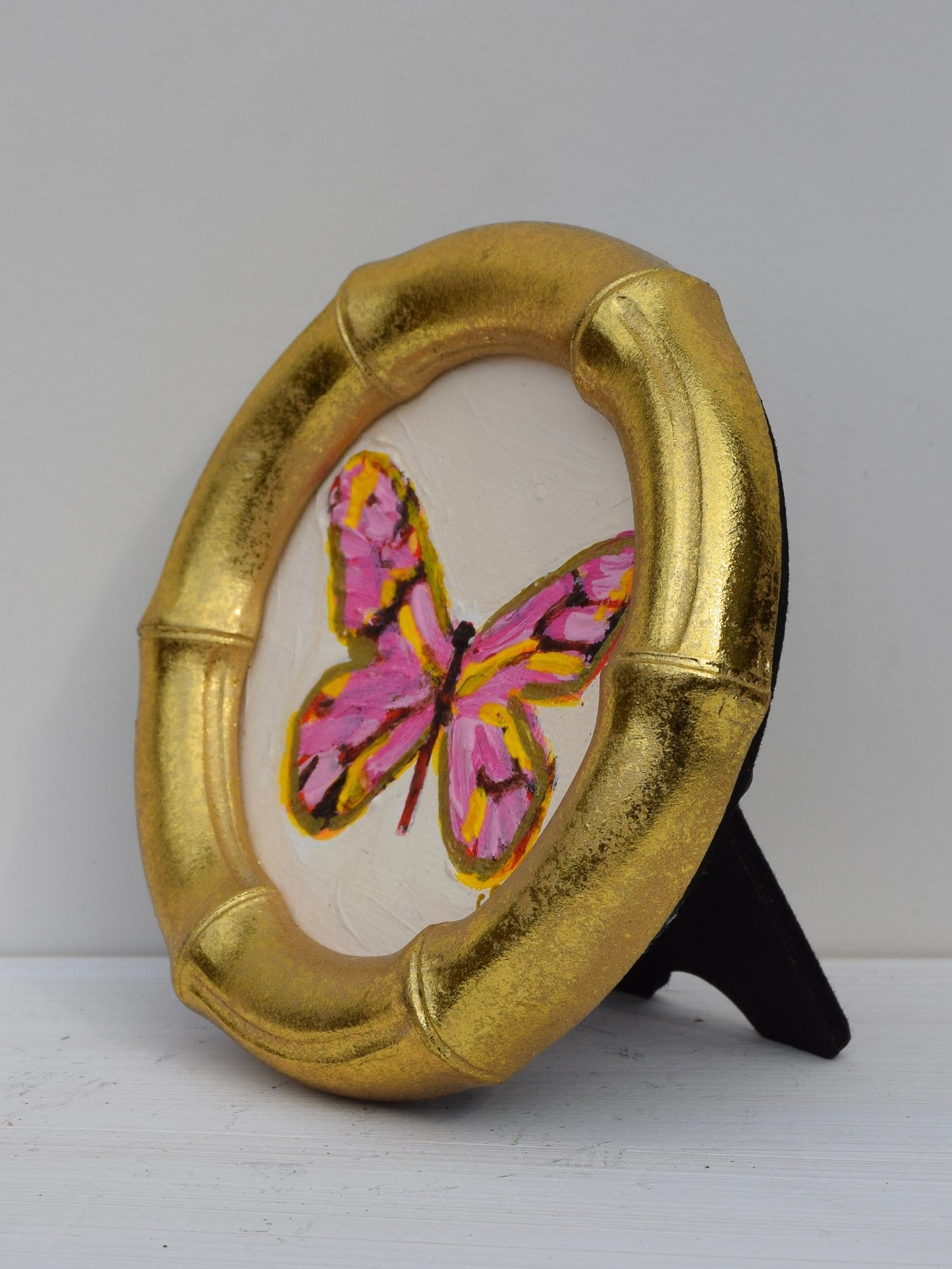 Pink Butterfly in Gold Round or Square Frame