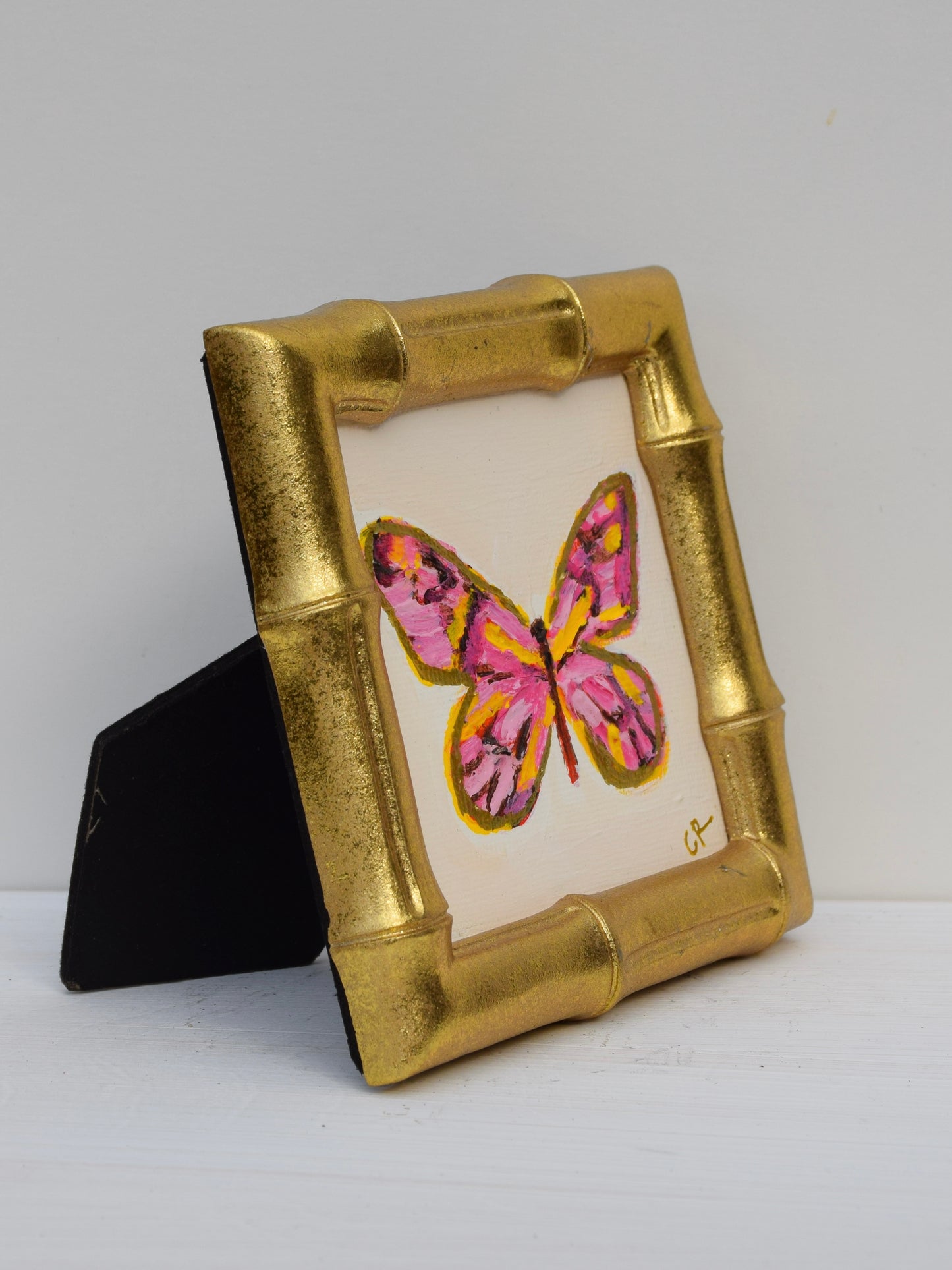 Pink Butterfly in Gold Round or Square Frame