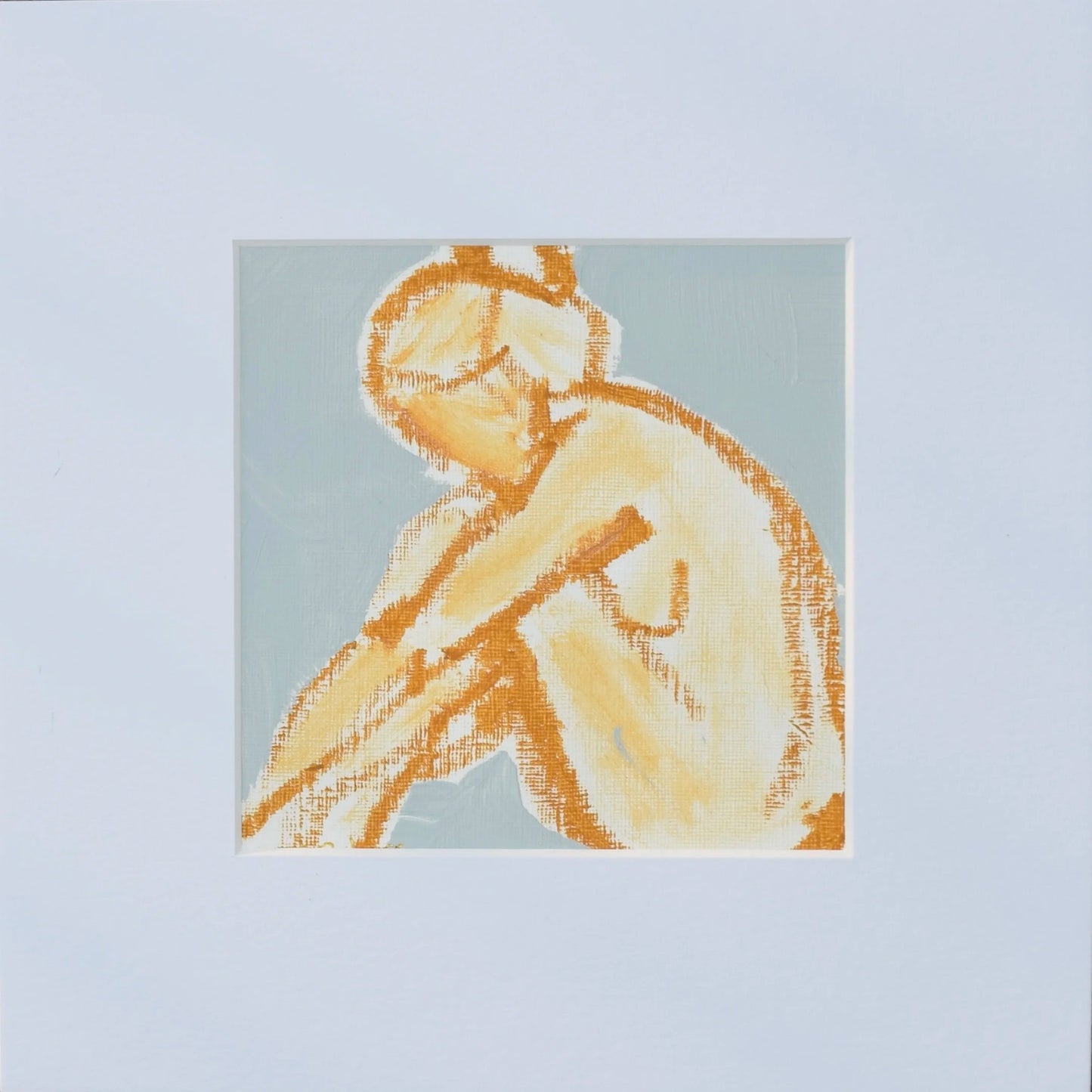 10" x 10" Figure Study POSE III (Yellow Ochre Figure on Turquoise Background)