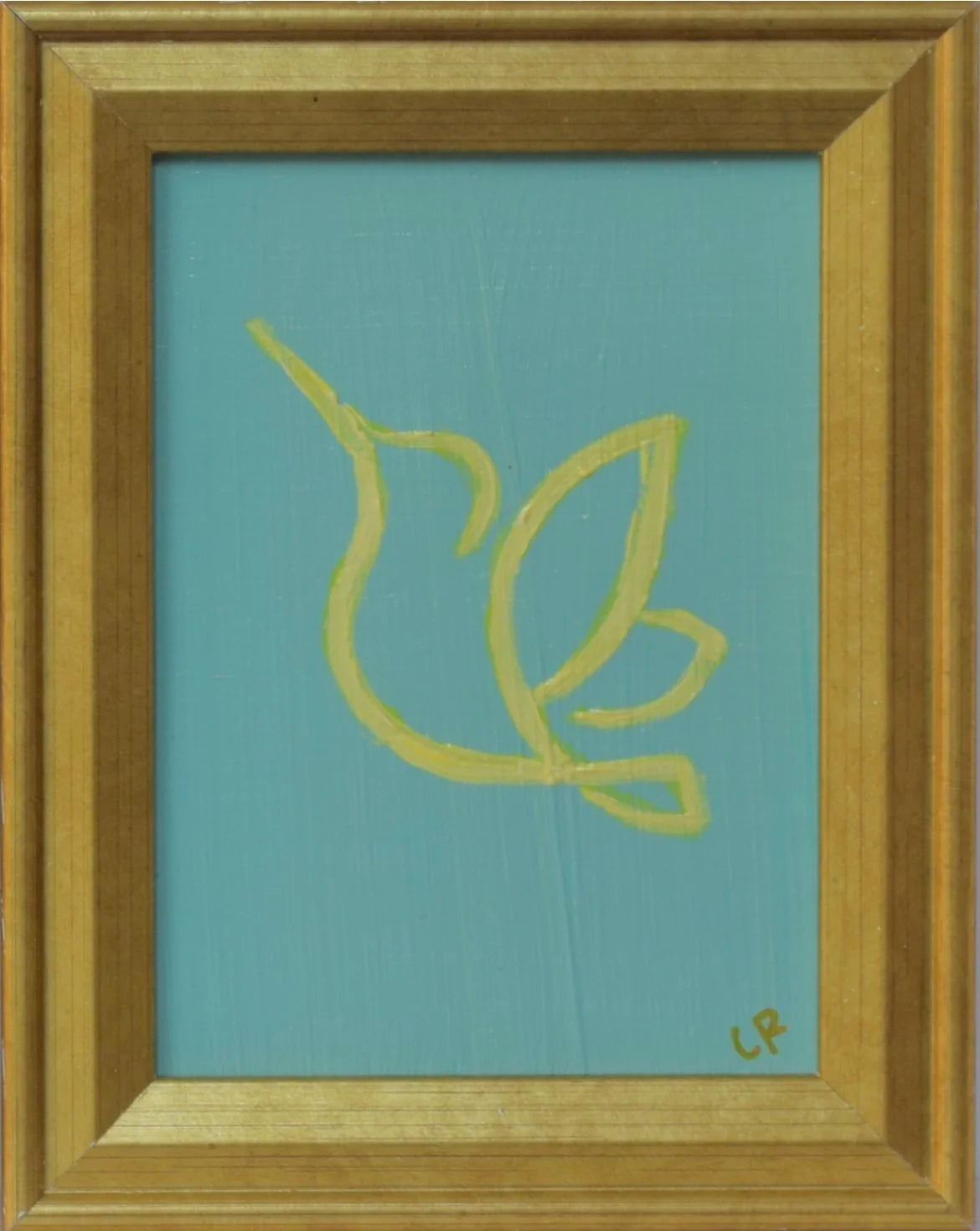 TANGERINE HUMMINGBIRD ON TURQUOISE BACKGROUND