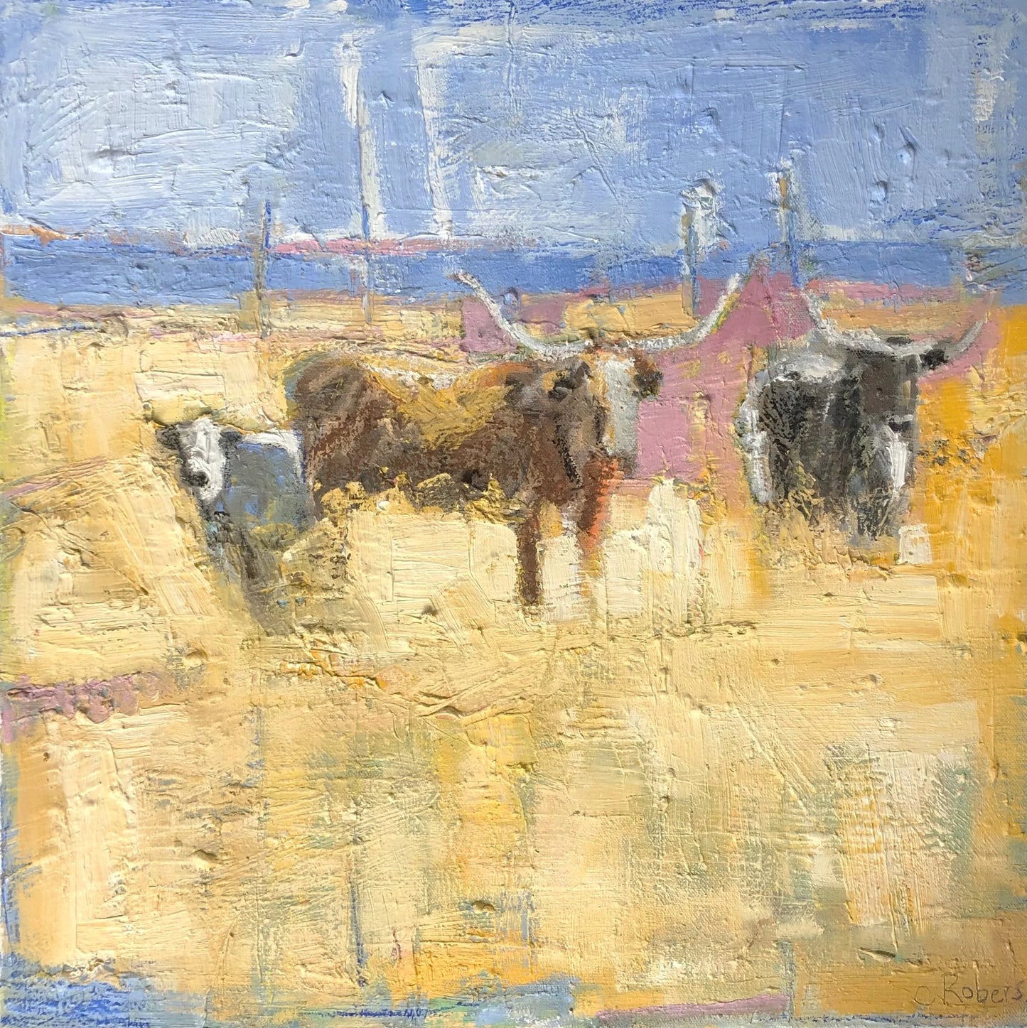 TWO LONGHORNS AND CALF I