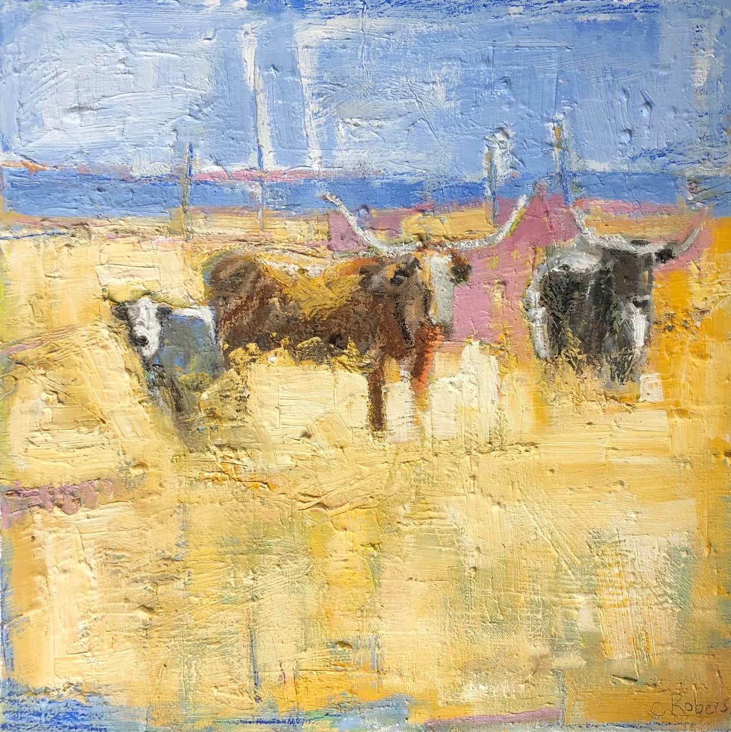 TWO LONGHORNS AND CALF I